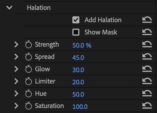 Halation controls