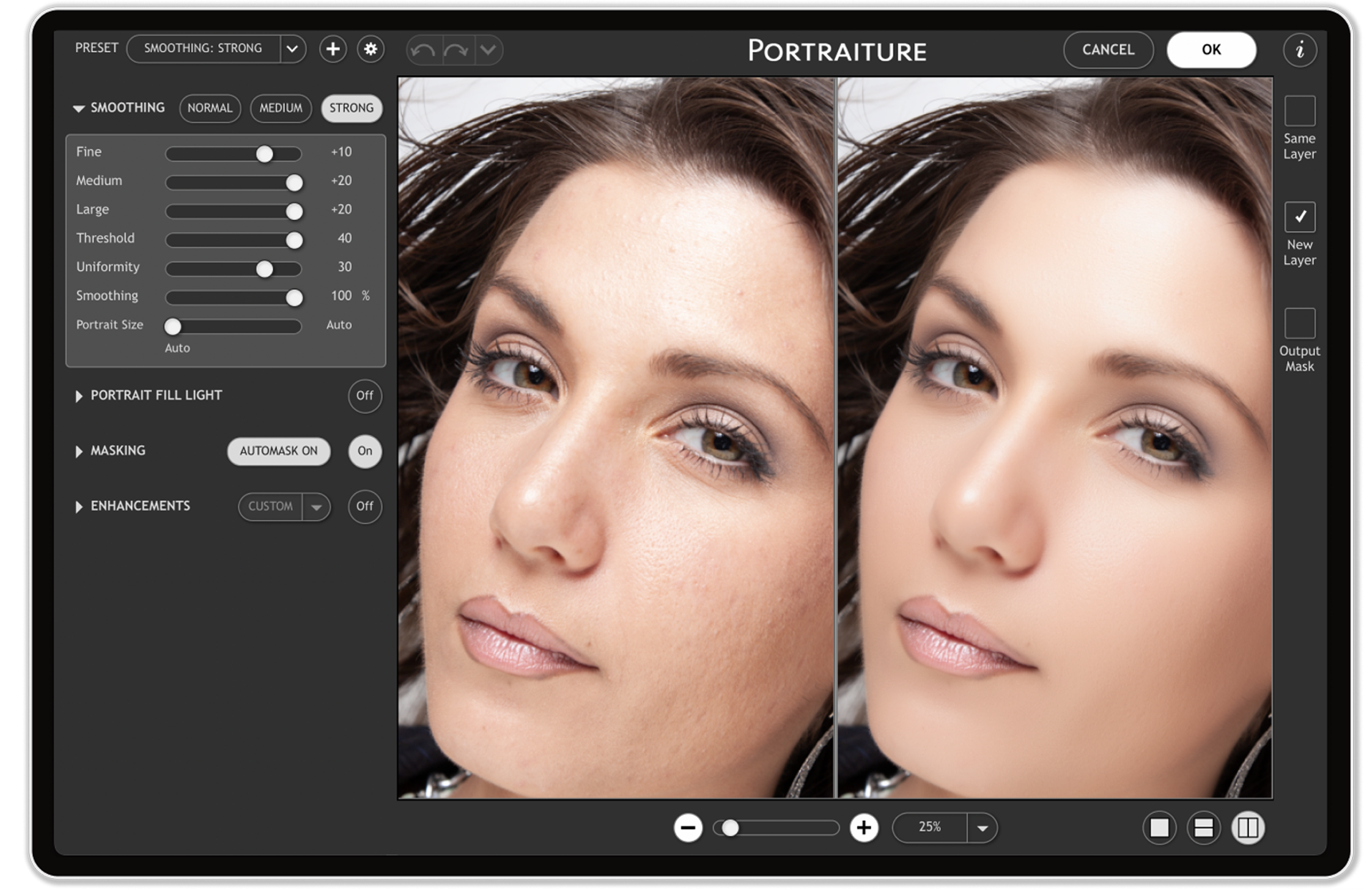 Portraiture AI skin smoothing