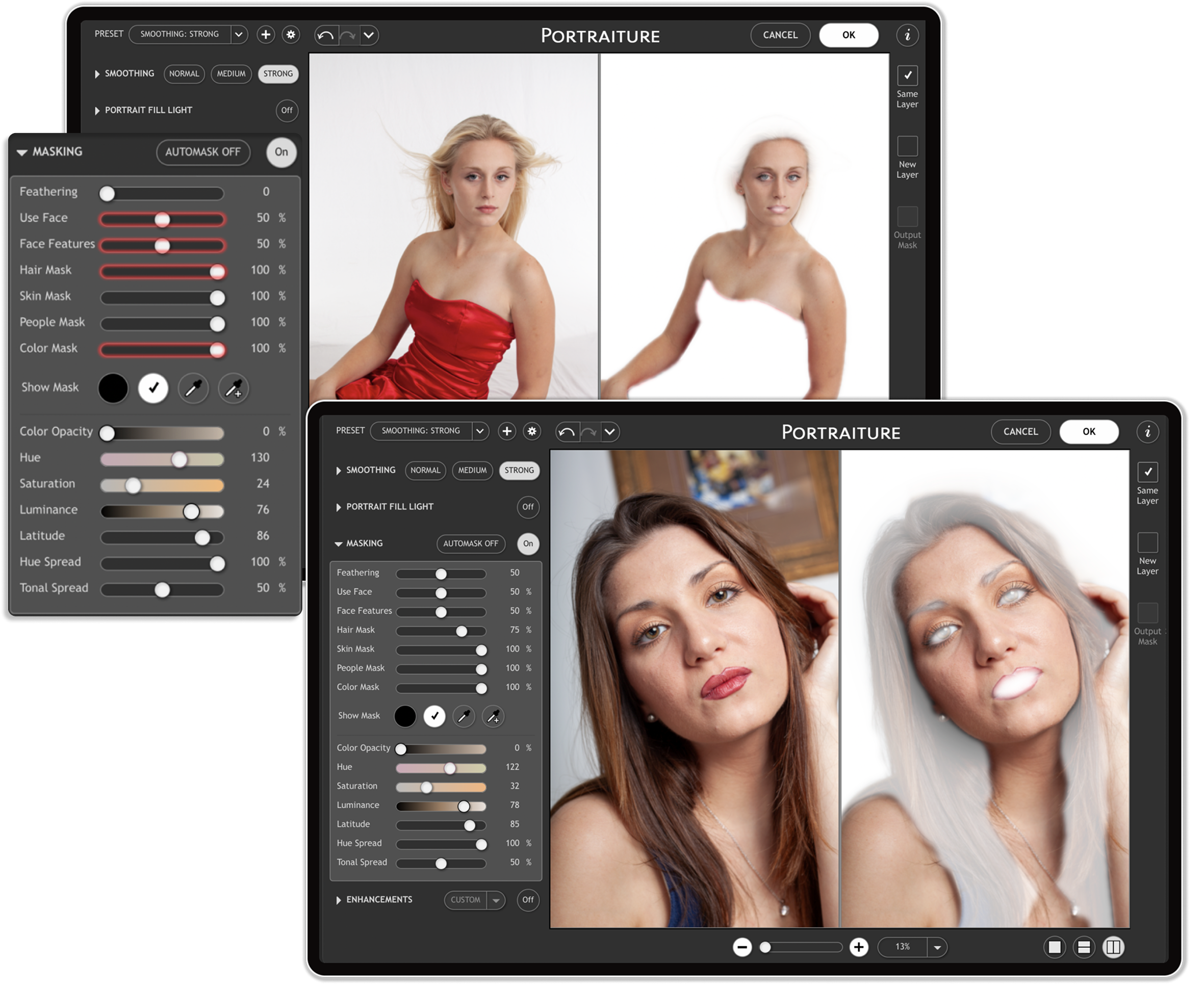 Portraiture AI masking for hair, eyes and skin